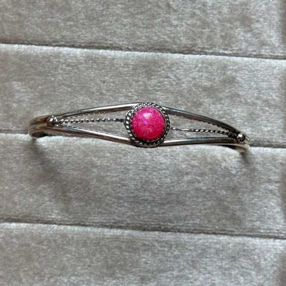 Esther White Native Handmade .925 Sterling Silver Pink Opal Cuff Bracelet